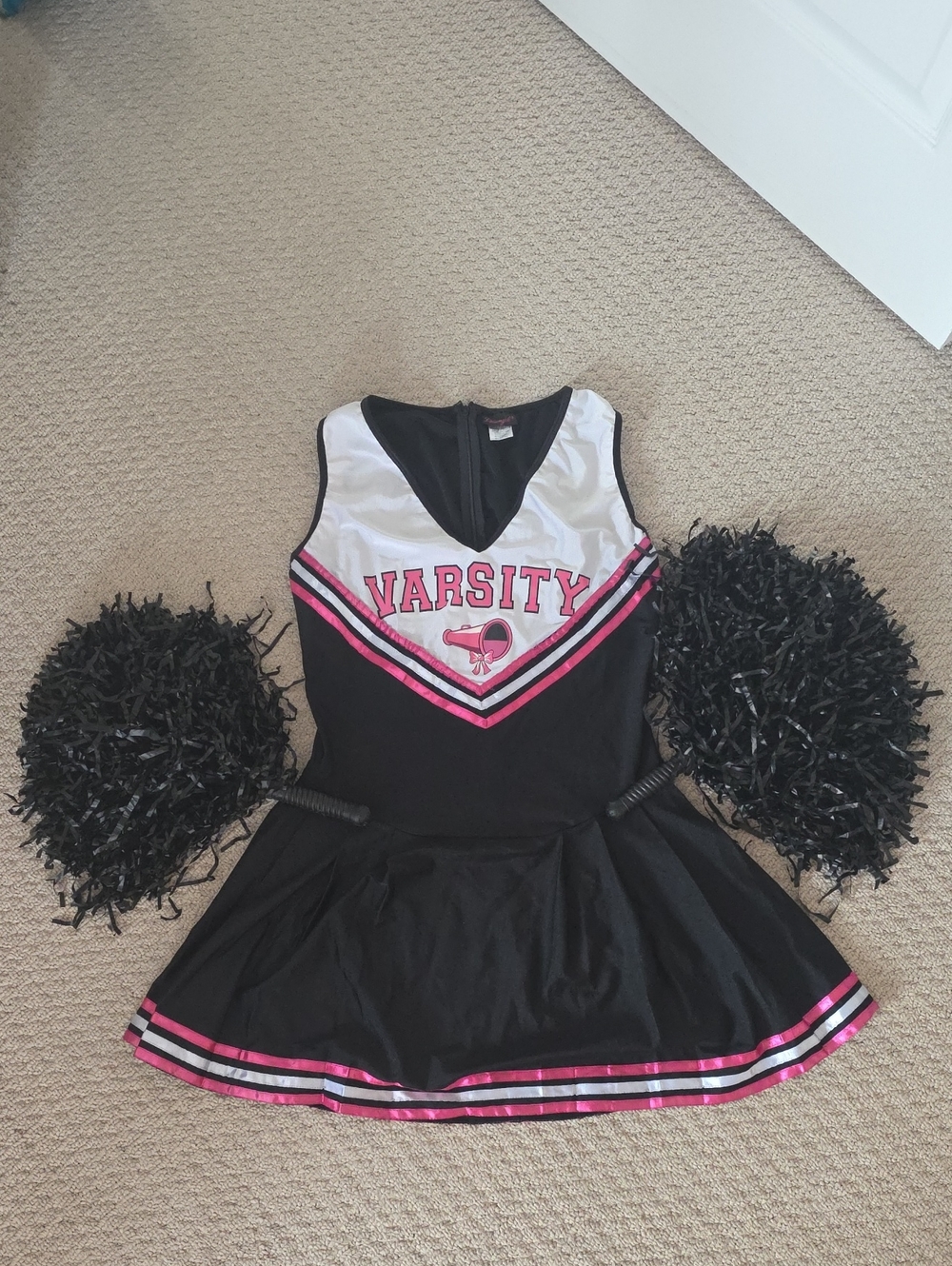 DreamGirl Cheerleader Dress Halloween Costume With Pom Poms Size Large